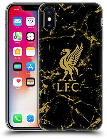 Head Case Designs Officially Licensed Liverpool Football Club Black & Gold Marble Crest & Liverbird Patterns 1 Soft Gel Case Compatible With Apple iPhone X/iPhone XS