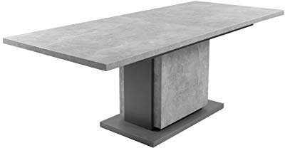 byLIVING Säulentisch BRITTA, Esstisch, Küchentisch ausziehbar mit Synchronauszug in Beton Optik, anthrazit, Holzwerkstoff, grau, 160-215 x 90, H 75 cm