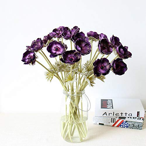 Gshy Kunstblume Anemone Kunstblumen, Rosen-Zweig, Hochzeits-Dekoration, 4 Stück (Purpur)