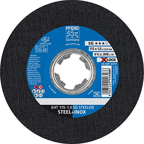 PFERD TOOLS Trennscheibe, 25 Stück, 115 x 1,0mm, gerade, X-LOCK (22,23 mm), SG STEELOX, 61340413 – für schnelle und komfortable Werkzeugwechsel
