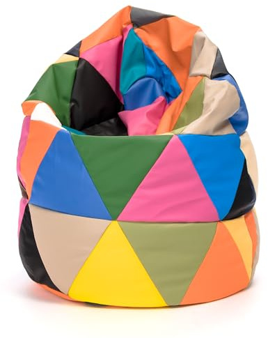 Ecopuf Sitzsack L Patchwork - Outdoor und Indoor Kunstleder BeanBag mit Anti-Verlust Reißverschluss - 70x110 cm