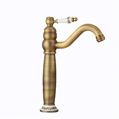 Wasserhahn Bad-Waschtischarmaturen-Badarmatur, Retro Kupfer Einhebel Über Theke Becken Heiß Und Kalt Wasserhahn, Schwarz Einloch Waschbecken Wasserhahn (Einschließlich Einlassrohr, Zubehör)