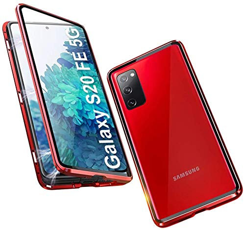 Nother Wishcover Hülle für Samsung Galaxy S20 FE Magnetisch Handyhülle 360 Grad Komplett Schutz Cover Stark Magnetisch 9H Gehärtetes Glas Metall Flip Case, rot