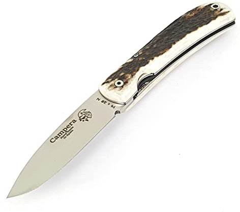 J&V CAMPERA - Klappmesser Taschenmesser Hirschgeweih Bushcraft Outdoor Messer Folding Knife, Klinge 8,5 cm, Handmade in Spain