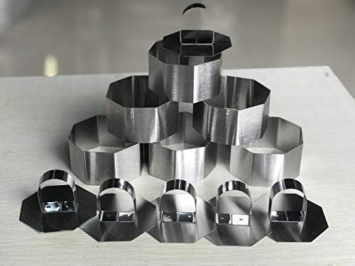 AGDLLYD Kochringe Edelstahl,Edelstahl Dessertringe,Ausstechformen,Kuchen Schimmel Edelstahl Essen Kochen Präsentation Ringe Form 6 Set - enthält6 Ringe und 6 Lebensmittel Pressen
