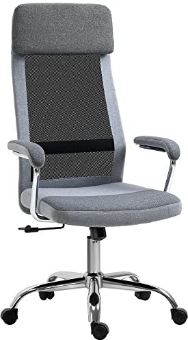 Vinsetto Bürostuhl Computerstuhl ergonomischer Schreibtischstuhl Höhenverstellung und Kopfstütze mit Schaumstoff nordischer Stil hellgrau+schwarz 65 x 67 x 119-129 cm
