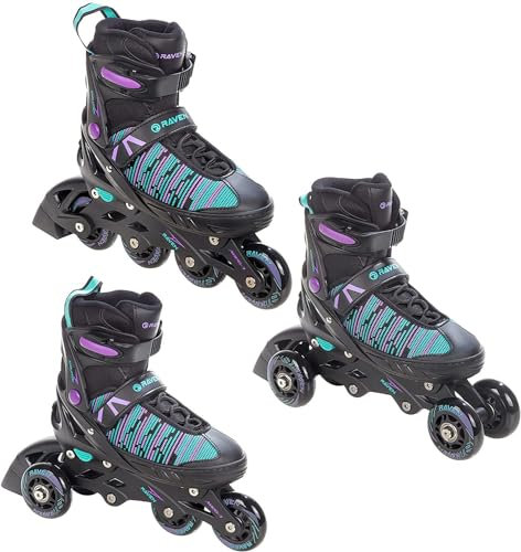RAVEN 3in1 Inline Skates Triskates Rollschuhe Inliner für Kinder Erwachsene Mädchen Damen verstellbar (Cande, 35-39 (23cm-25,5cm))