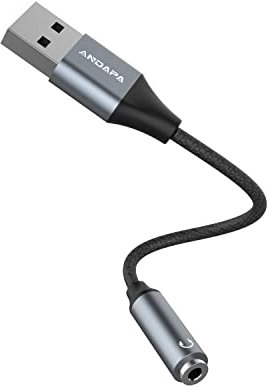 ANDAPA Tarjeta de sonido usb, tarjeta de sonido externa con conector para auriculares y micrófono de 3.5 mm Convertidor de audio a usb,tarjeta de audio pc,Mac, computadoras de escritorio, Linux, PS4/5