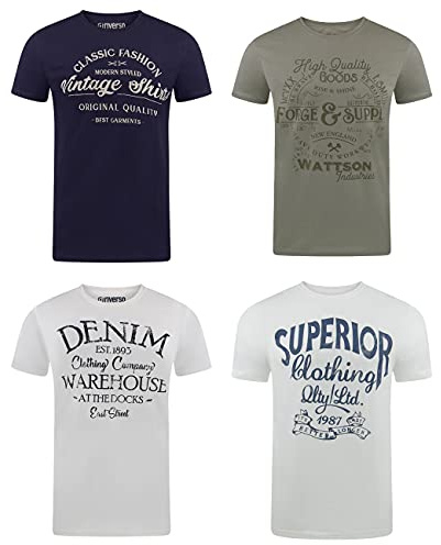riverso Tshirt Herren Baumwolle Regular Fit RIVLeon 4er Set Pack Rundhals Kurzarm Sommer Tee Shirt Print, Größe:4XL, Farbe:Farbmix 25