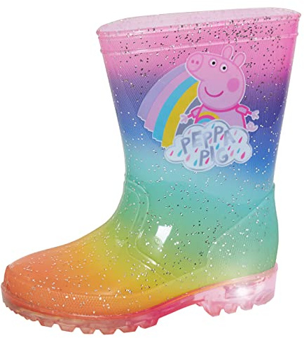 Peppa Pig Leuchtende Regenbogen-Gummistiefel für Mädchen, Glitzer-Gummistiefel, Kinder, blinkende Lichter, Schneeschuhe, regenbogenfarben