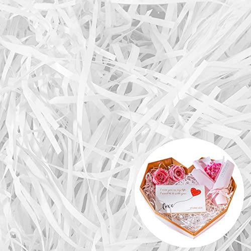 Cinvo 200 Grams Shredded Paper Shreds Confetti Raffia Tissue Paper Fine Cut Strands for Gift Box Decoration Packaging Filler Hamper Filling Stuffing Party Supplies Easter Holiday Decor(White)