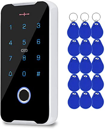 KUMU IP68 wasserdichte NFC-Metalltastatur 13,56 MHz IC Fingerabdruck-Controller + 15 Stück Schlüsselanhänger Tags für die Zugangskontrolle zu Hause/im Büro