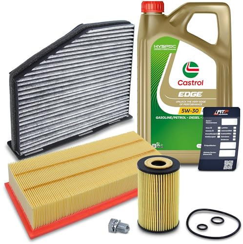 BESTPRICE Inspektionspaket Filterset mit 1x Ölfilter; 1x Luftfilter; 1x Innenraumfilter (Aktivkohle); 1x Ölablassschraube + Dichtring; 1x Ölwechselanhänger; 1x Motoröl 5W-30 FST TITANIUM LONGLIFE 5 l