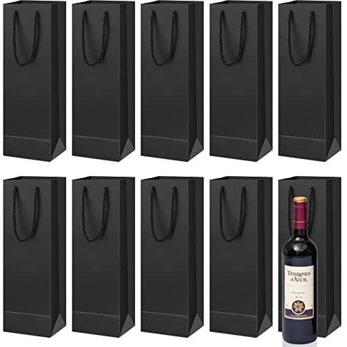 MUXItrabe Weinflaschen Tasche 10 Stück Weinverpackung 11x9x35 cm Geschenktüten Wein Champagner Geschenktasche mit Griffen für Weihnachten Geburtstage Einweihung Partys Hochzeit Geburtstag(Schwarz)