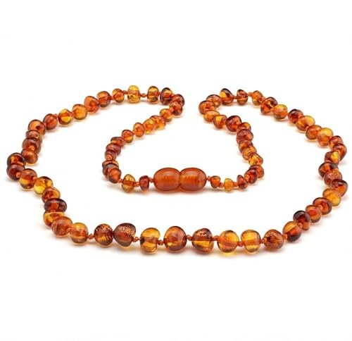Baltische Bernstein Halskette - Handgefertigter Schmuck aus echtem Bernstein | Cognac-Farbe | drei Größen 32, 38, 45 cm | 5 mm Bernsteinperlen (38 cm)