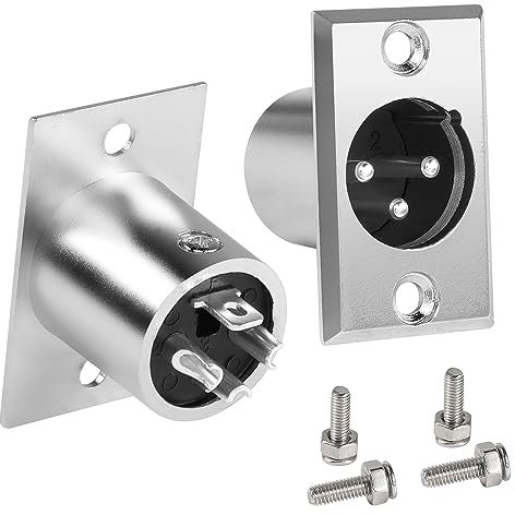 QIANRENON XLR Rechteckige Panel Montage Adapter 3Pin XLR Stecker auf Schweißbein Mikrofon Montage Anschluss XLR Lötan Einbau buchse, für Bühnenbeleuchtung DMX Verstärker Mixer, Silber, 2Pcs