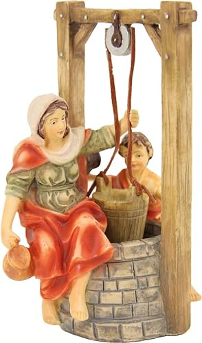 FADEDA JOK: Brunnen mit Magd und Kind/Höhe:10 cm/handbemalt/detailgetreue Krippen Figuren - Weihnachten Tisch Dekoration Krippe Zubehör