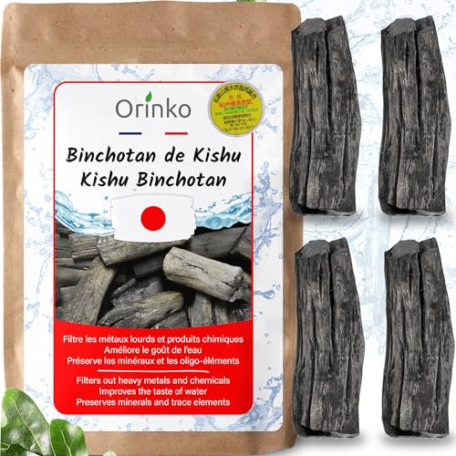ORINKO Kishu Binchotan 4X (100g) – Japanische Aktivkohle Wasserfilter aus Wakayama – Natürliche Wasserreinigung für Karaffen – Hochwertige Ubame-Eiche