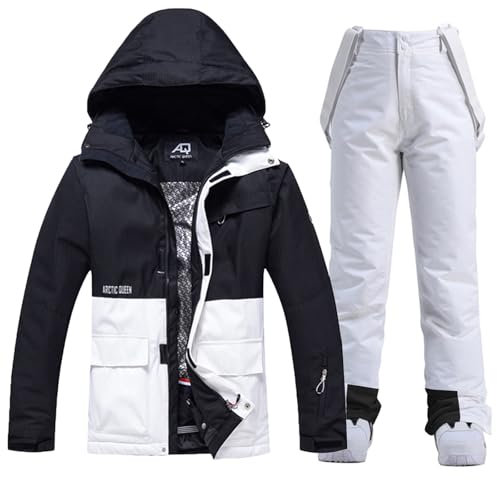 ALSOGO Damen Skijacke & Skihose Set Skianzug 2 teilig Schneeanzug Wasserdicht Warm Winterjacke mit Abnehmbare Kapuzen zum Skifahren Snowboarden Schneejacke Schneehose TY133BKW Weiß M