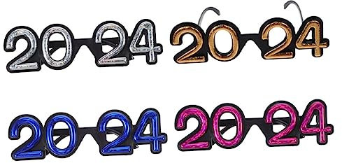 Amosfun 4 Paare Neujahrsbrille 2024 Sonnenbrille Für Das 2024 Brillengestell Neujahrsparty-brillen Silvester-party-brille Sonnenbrille 2023 Party-brillen-requisiten - Stk Partybedarf