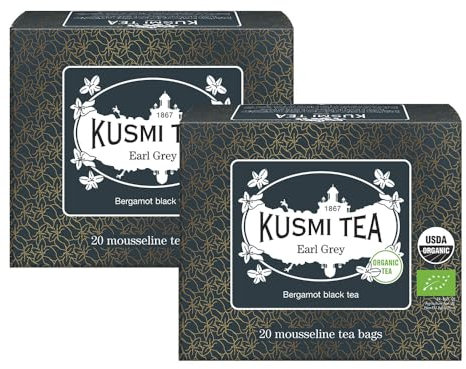 Kusmi Tea - 2er Pack - Earl Grey - Bio Earl Grey Schwarzer Tee Aromatisiert mit Ätherischem Bergamotteöl - Koffeinhaltiger Tee - 2x20 Teebeutel