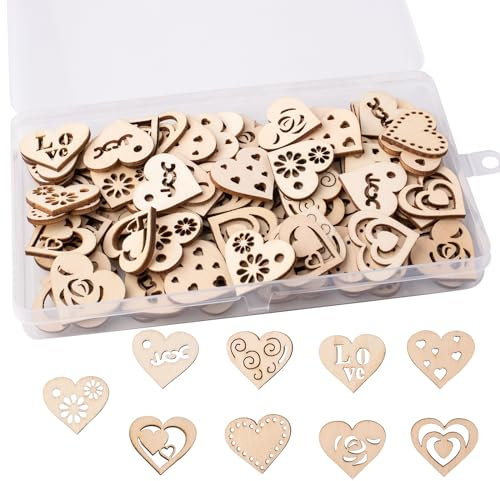FRUHLING 100 Stück Holz Herzen Holzherzen Deko Hochzeit Holzherzen zum Basteln Herz Holz Scheiben für DIY Handwerk Verzierungen Tischdeko Durchmesser 3cm
