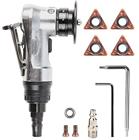Mini Pneumatische Anfasmaschine, Tragbare Handheld 45 Grad Bogen Air Anfasmaschine mit Ersatzklingen für Metall Entgraten (Fase Maschine + 4 Wendeschneidplatten)