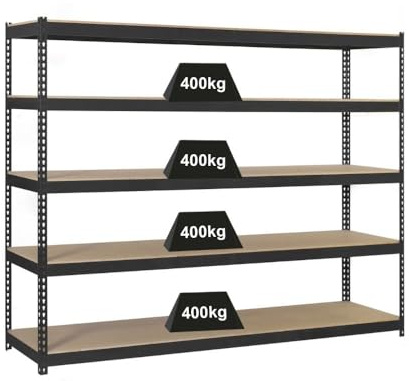 PROREGAL Schwerlastregal Wood Beast Five | HxBxT 200x240x75cm | 5 Ebenen | Fachlast 400kg | Anthrazit | Weitspannregal Werkstattregal Lagerregal Kellerregal Gargenregal
