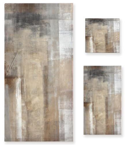 MATEKULI Badetuch-Set, 3-teilig, Braun / Beige, Ombré-Handtuch-Set (1 Badetuch, 1 Handtuch, 1 Waschlappen), saugfähige Mikrofaser, dekorative abstrakte Badetücher für Bad, Fingerspitzen, Haare,