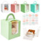DesertBoy 20Pcs Einzelne Cupcake-Boxen 9,5x9,5x11cm Cupcake Boxen Mini Einzeln Cupcake Boxen Individuelle Cupcake-Boxen mit Fenster und Griffen mit Aufkleber für Geburstag,Hochzeit,Festival (4 Farben)