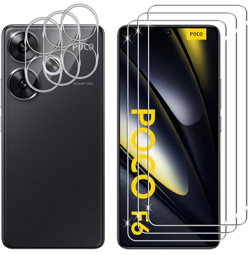 Lutree para Xiaomi Poco F6 Cristal Templado, 3+3 Piezas Protector de Pantalla + Protector de Lente de Cámara, Dureza 9H HD Anti-Arañazos Vidrio Templado Película Protectora