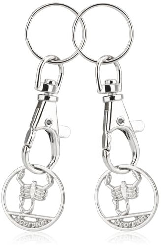 Robin Goods® 2X Porte-clés Signe du Zodiaque Scorpion Puce de Panier, Pendentif Signe du Zodiaque pour Le Panier avec Puce de Courses Amovible, Mousqueton et Porte-clés (Scorpions 2X)