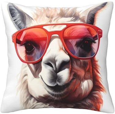 MMSJSBVY Kissenbezug mit Lama mit Brille, weich und bequem, quadratisch, für Zuhause, Auto, Camping, Sofa, dekorativer Kissenbezug, 30,5 x 30,5 cm