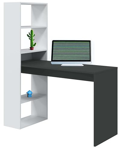 Miroytengo Duplo eleganter Schreibtisch, 120 cm, Weiß und Grau, aus Melamin, ideal für Büro und Zuhause