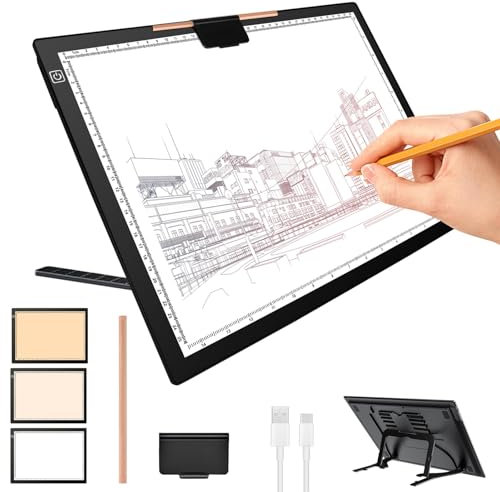 Lampenständer A3, kabellose Leuchtbox mit Ständer und oberem Magnetclip, 3 Farbtemperaturen, stufenlos dimmbare wiederaufladbare Leuchttafel für Diamantmalerei, Skizzieren