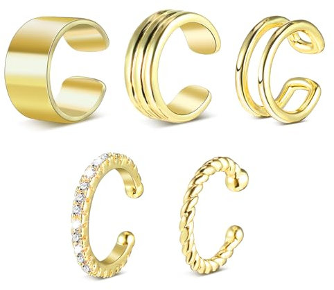 TIESOME 5 Stück Ear Cuff für Damen, Earcuffs Gold Ohrmanschette Ohrringe Ohrklemme Ohrclips Damen Ohne OhrlöcherFake Helix Knorpel Clip Modeschmuck Hypoallergen