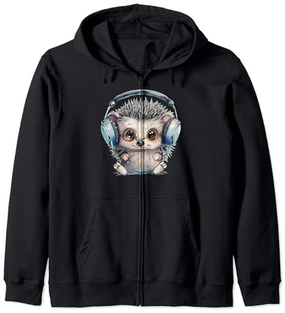 Kawaii Chibi Hedgehog Gamer DJ Music Lover Cuffie carine Felpa con Cappuccio