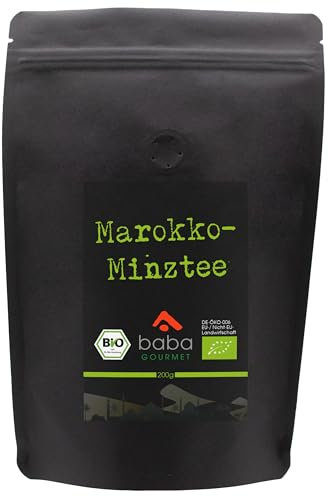baba GOURMET - Bio Marokko Minztee lose 200 g - 100% naturrein Grünteemischung mit Nana-Minze - Loser Tee orientalisch 100% natürlich ohne Zusätze aus Minze & Grüntee (Original orientalisch)