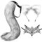 DRESHOW Ensemble Queue et Oreilles de Renard Loup Masque Dentelle, Longue Fausse Fourrure Queue Serre-tête Oreille et Masque Cosplay Costume pour Halloween, Noël, Fête Costumée