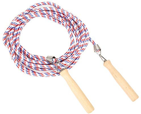 22.97Ft Wooden Handle Jump Ropes Cotton Skipping Rope Multiplayer Suitable For Double Dutch Team Rope Games (Rojo y azul (5 metros))