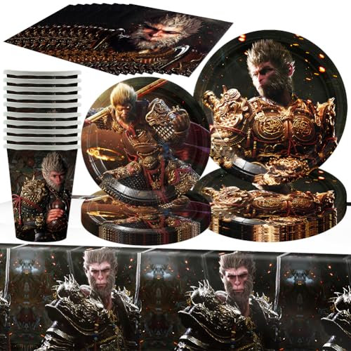 51pcs Birthday Party Tableware, Goku Party Tableware Set, Goku Theme Party Supplies with Plates, Napkins, Tablecloth, Cups for Goku Theme Party, Serves 10 Guests