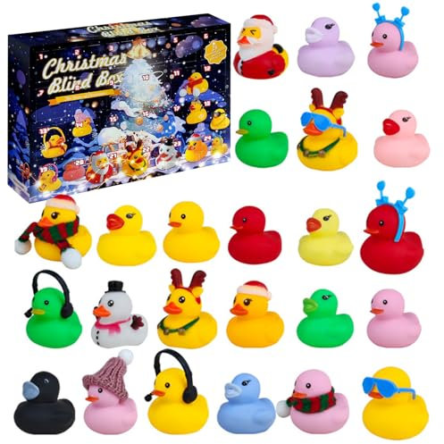 Adventskalender 2024 Kinder, 24 Stück Gummienten Countdown Adventskalender, Weihnachten Quietscheenten Enten Kalender 2024 Mit 24 Verschiedenen Gummienten für Jungen Mädchen (Rosa)
