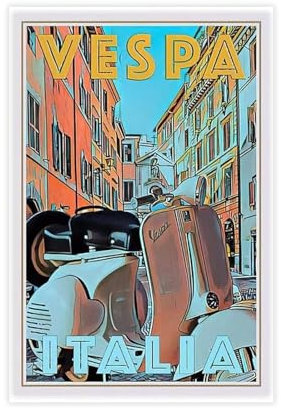 FSGHE Leinwandposter im Vintage-Retro-Stil, Motiv: VESPA Roma, Italien, Wandkunst, Dekordruck, Bild für Wohnzimmer, Schlafzimmer, Dekoration, ungerahmt, 30 x 45 cm
