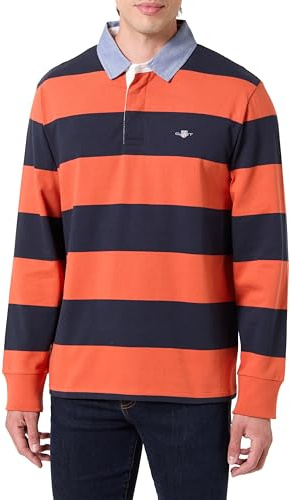 GANT Men's Reg Chambray Stripe Heavy Rugger T-Shirt, Deep Orange, XXL