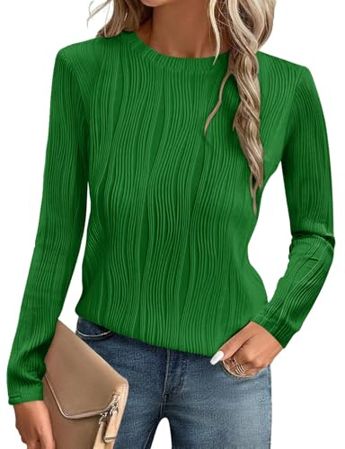 Gemulate red Tops for Women UK Going Out Trendy Long Sleev Dressy Fall Tops Ladies Round Neck Sweater Pullover Winter Clothes Green S