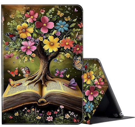 for Fire HD 10 Tablet Case (11th Generation,2021 Release,10.1),Flowers Tree Growing from Book Design for Amazon Kindle Fire HD 10 11th Gen/HD10 Plus Tablet Case,Multi-Angle Stand Smart Flip Cover