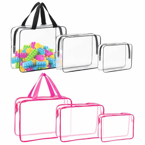 6 Pack Lego Storage Bag, Plastic Bag Storage with Handles Lego Bags Waterproof Toiletry Bags Toy Pouches for Building Blocks, Puzzle Poster, Balls, Pretend Play Toys