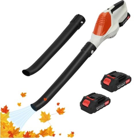 Wilitto Soffiatore per foglie senza fili, con 2 batterie e caricabatterie, 24 V, ad alta velocità, soffiatore elettrico per foglie con 2 tubi, soffiatore elettrico portatile senza fili, per la cura