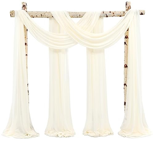 Showgeous 2 Packs Querbehang Elfenbein 73cmx610cm Tüll Foto Hintergrund Hochzeit Vorhang Deko Chiffon-Stoff Hochzeitsbogen Gardinen für Laube Hochzeit Torbogen Zeremonie Fotografie Party