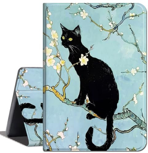 for Amazon Kindle Fire 7 case 2019/2017 Release 9th/7th Generation,Slim Lightweight Smart Shell Stand Cover with Auto Wake/Sleep for Amazon fire 7 Tablet 9th/7th Generation,Black Cat and Flowers